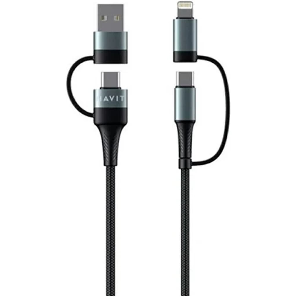 Cable Havit 4 en 1, USB-A, USB-C y Lightning, 1 m