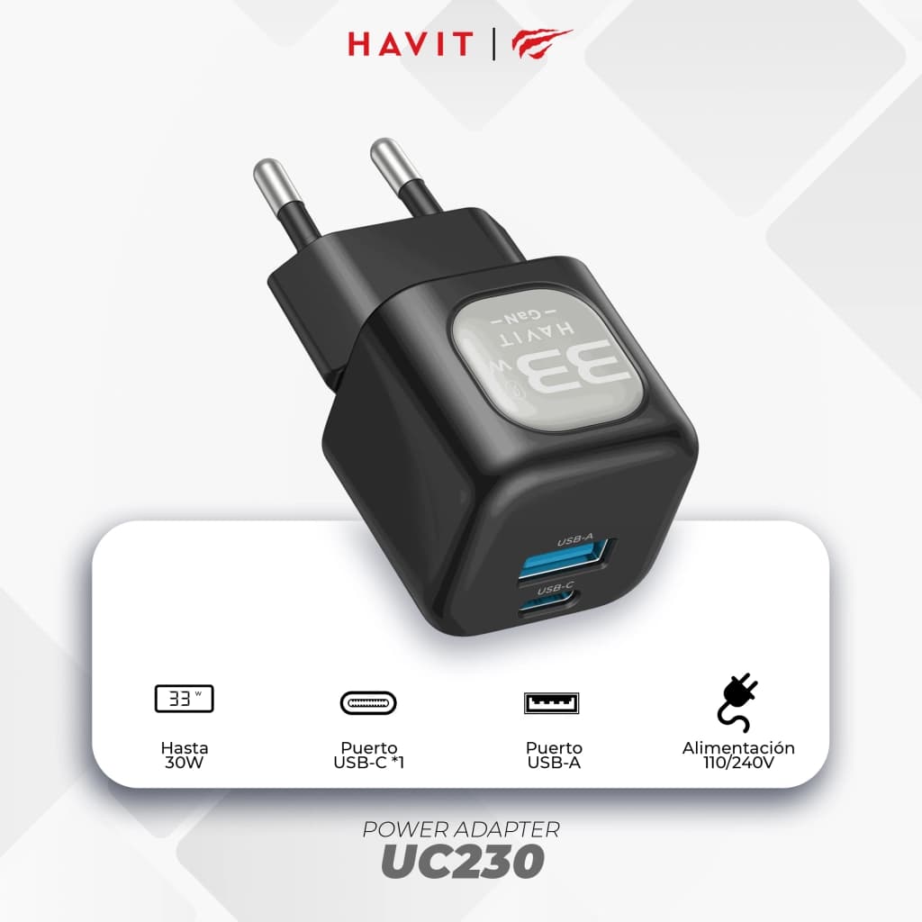 Carregador Havit UC230 de 33 W GaN, preto, imagem 1 de 1