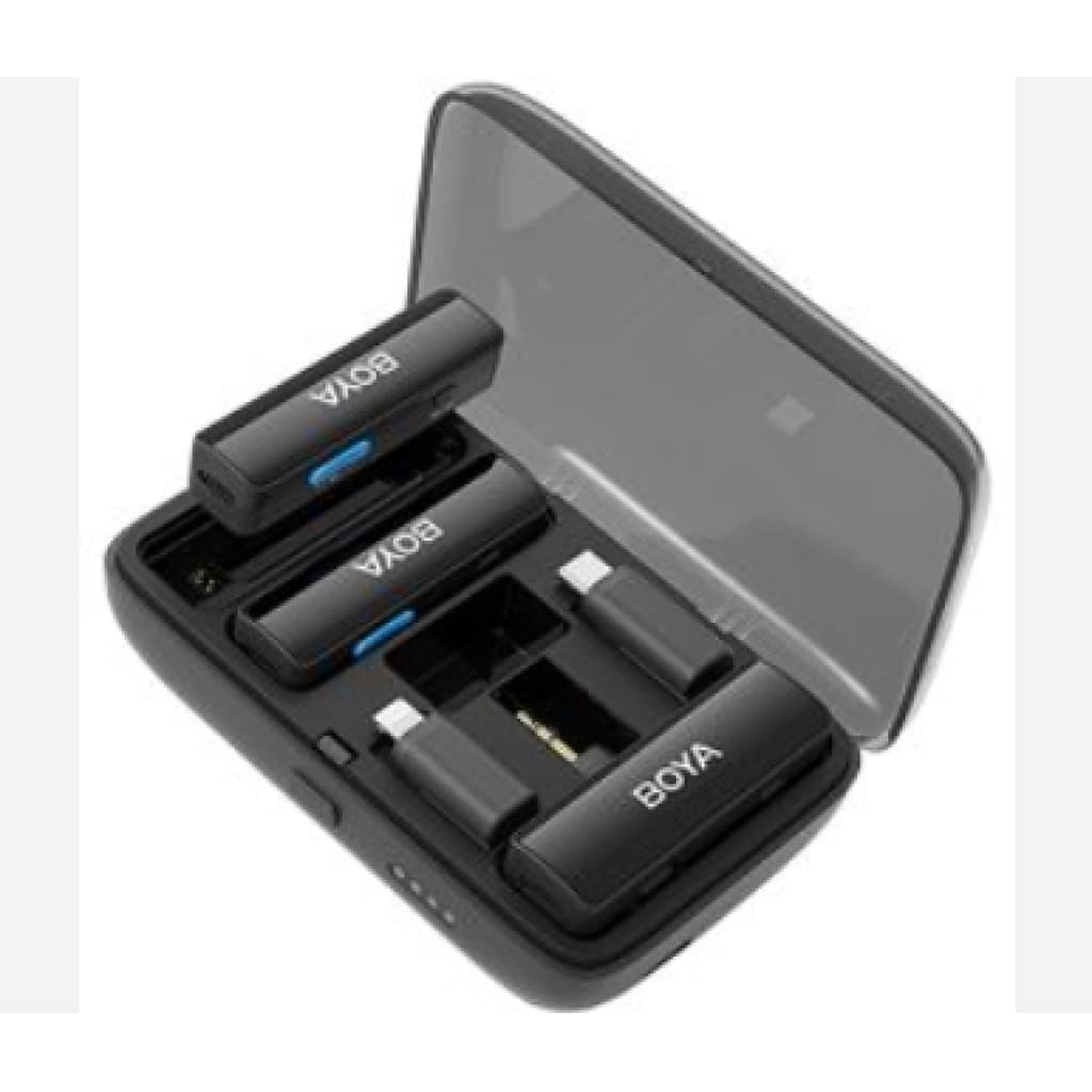 Kit de microfones de lapela sem fio Boya BoyaLink, 2 TX, receptores USB-C e Lightning