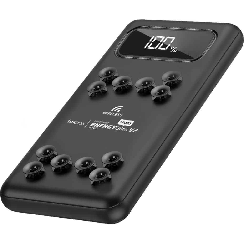Foxbox Energy Slim Wireless V2 Powerbank 12.000 mAh, Schwarz