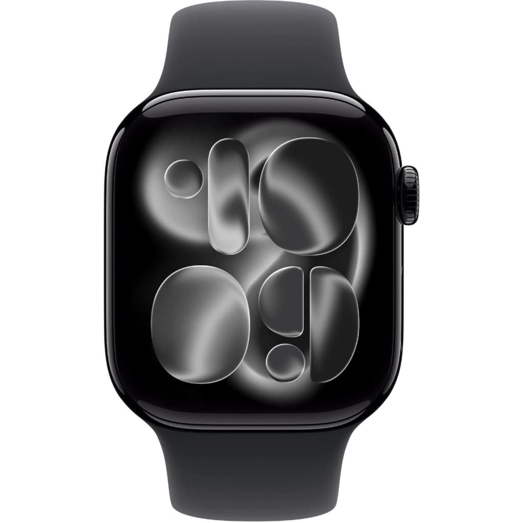Apple Watch Series 11 GPS 42 mm, Gehäuse Aluminium Diamantschwarz mit Sportarmband Schwarz S/M (MEQT4LW/A)