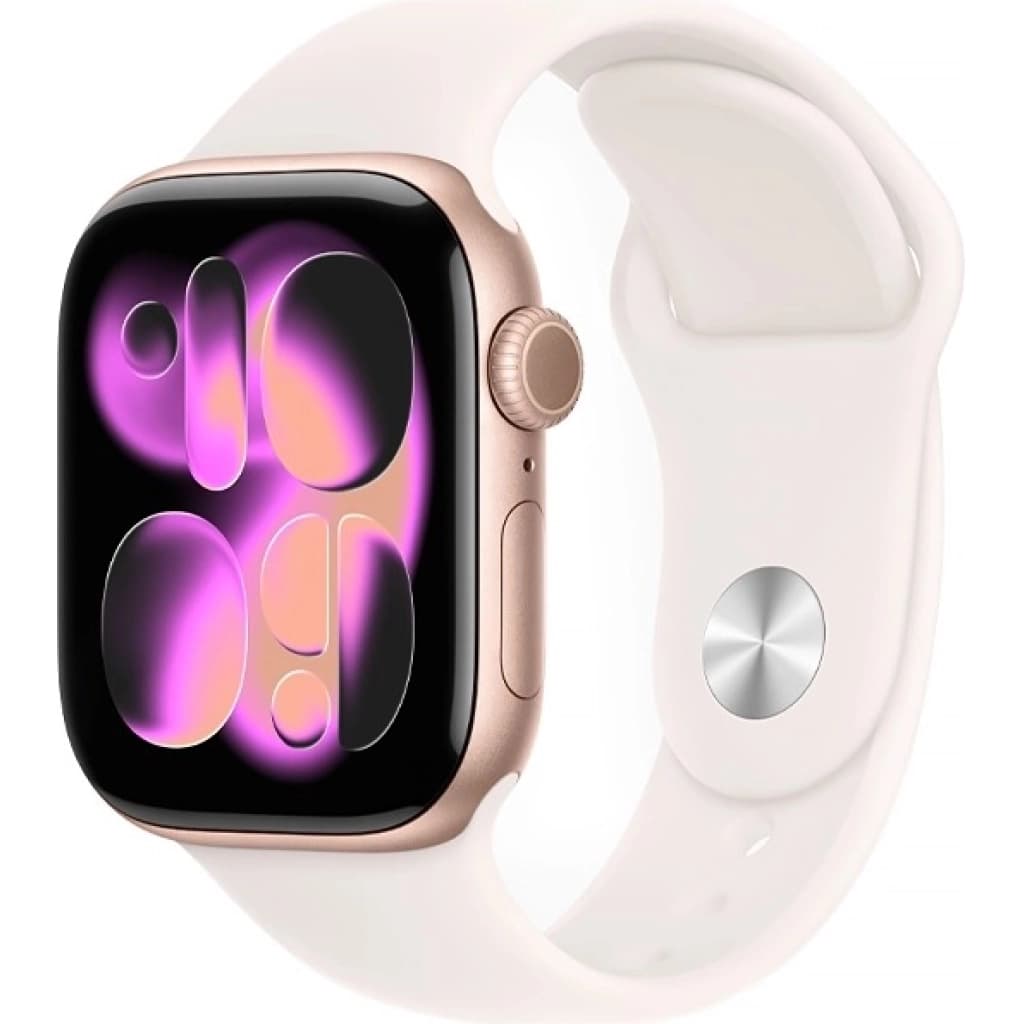 Apple Watch Series 11 GPS 42 mm, Gehäuse Aluminium Roségold mit Sportarmband Zartrosa S/M (MEU04LW/A)