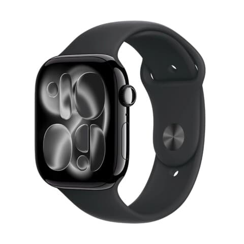 Apple Watch Series 11 GPS 46 mm, Gehäuse Aluminium Diamantschwarz mit Sportarmband Schwarz (MEUX4LW/A)