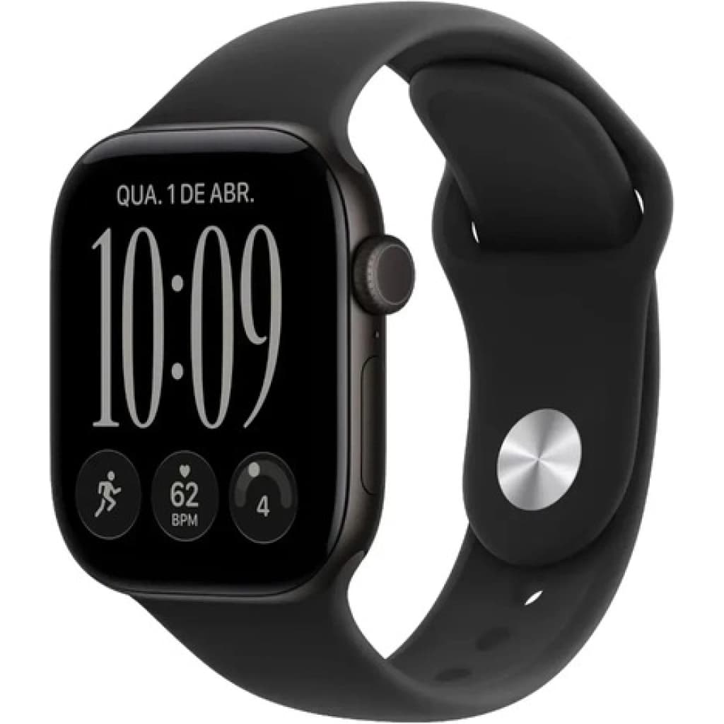 Apple Watch Series 12 GPS 46 mm, Gehäuse Aluminium Schwarz mit Sportarmband Schwarz M/L (MJEL4LS/A)