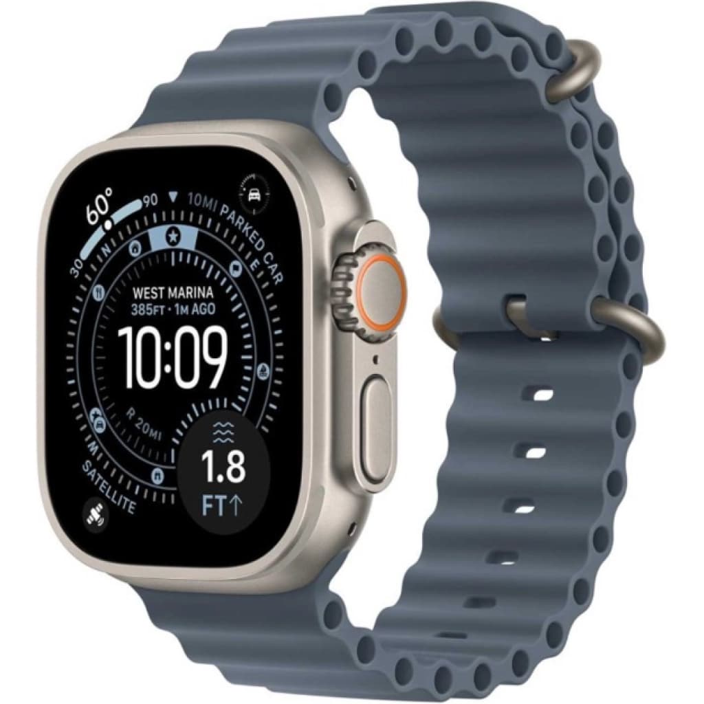 Apple Watch Ultra 3 GPS + Mobilfunk 49 mm, Gehäuse Titan Natur mit Ocean Armband Blau (MEWH4LW/A)