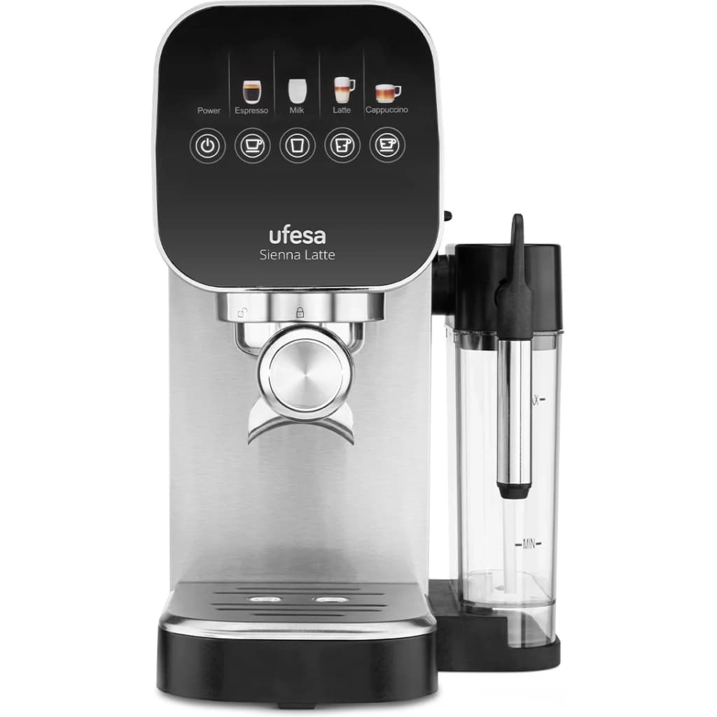 Cafetera espresso Ufesa Sienna Latte, 20 bar, tanque de leche, acero inoxidable