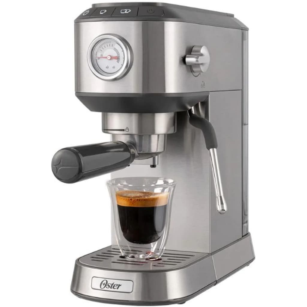 Cafetera espresso Oster Compact Perfect Brew BVSTEM7200, 15 bar, doble calentador, acero inoxidable