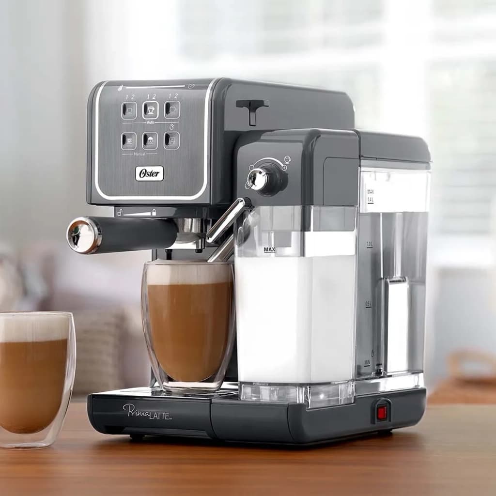 Cafetera espresso Oster PrimaLatte Touch, 19 bar, tanque de leche, gris
