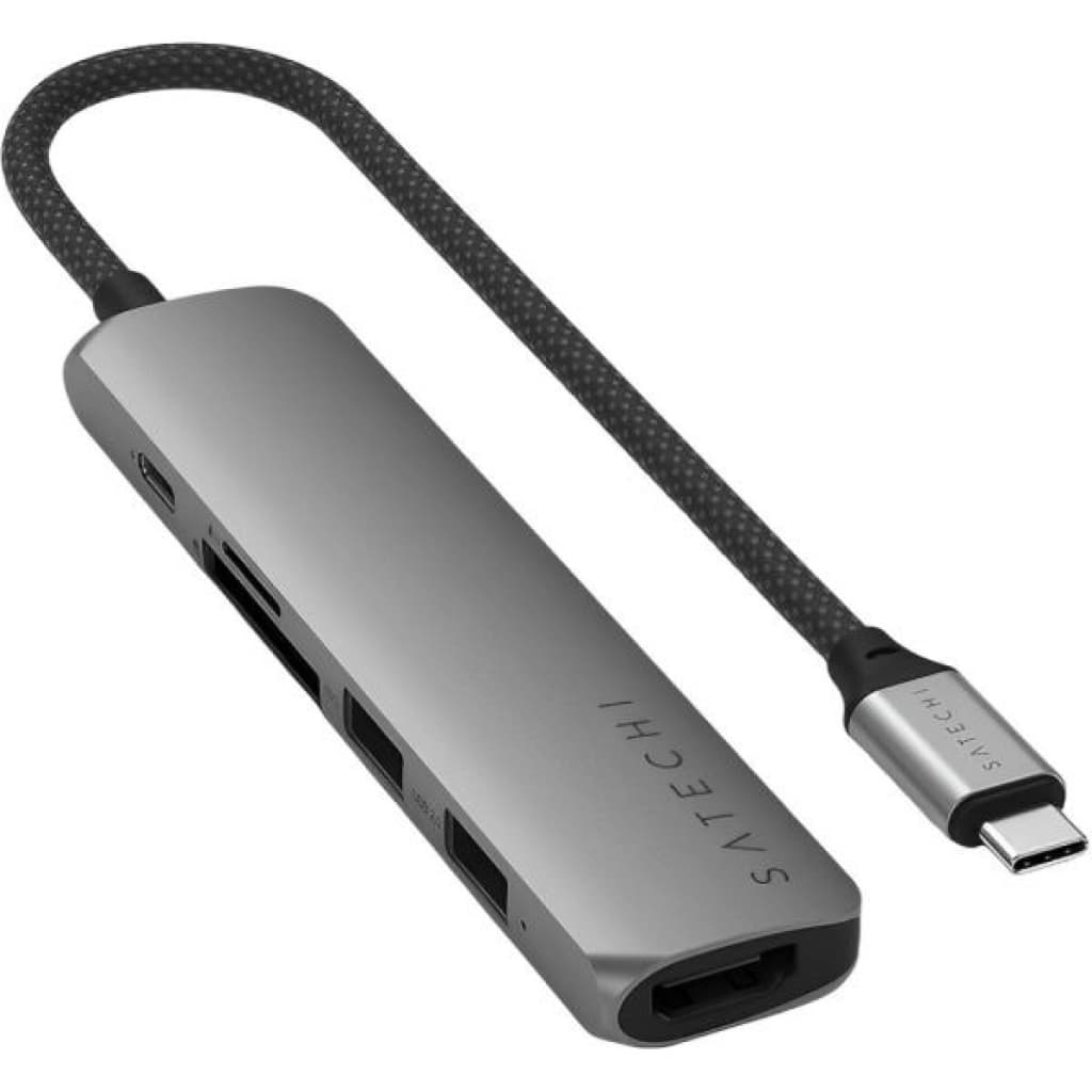 Satechi 6-in-1 Slim USB-C-Multiport-Adapter mit 4K-60-Hz-HDMI und Ethernet, Space Grau