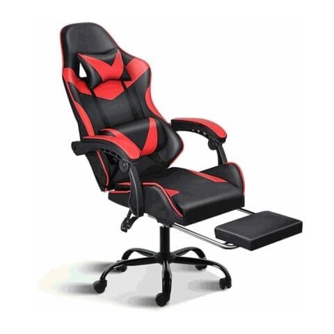 Level Xtreme Gaming-Stuhl mit ausziehbarer Fußstütze, Schwarz/Rot
