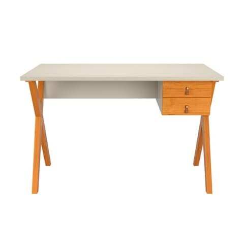 Patrimar Malta 1200 Schreibtisch mit Massivholzbeinen, 120 cm, Off-White/Zimt