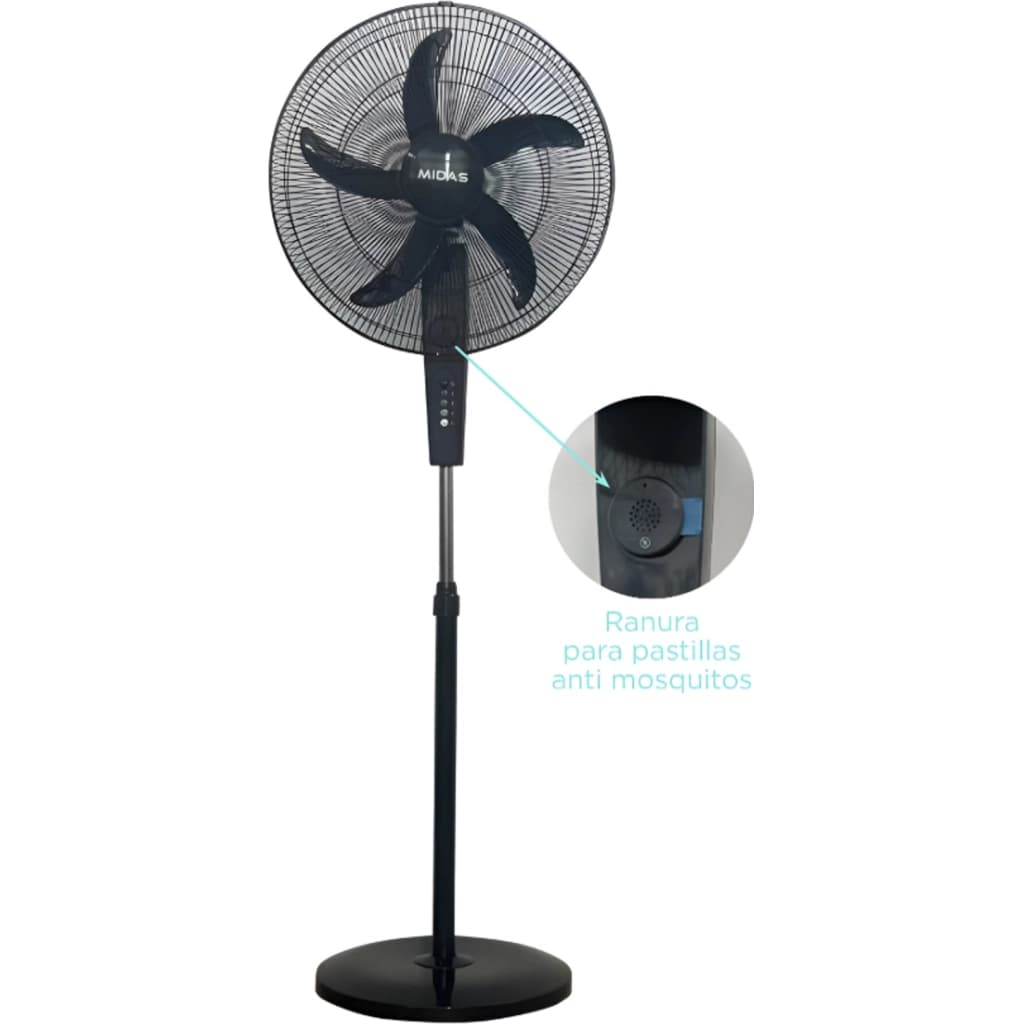 Midas Mosquifan Standventilator mit Mückenschutz, 20", 65 W, Schwarz