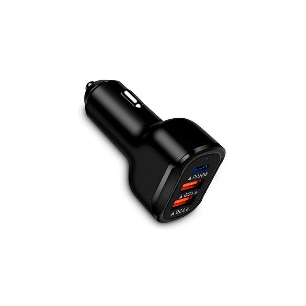 Carregador veicular Player de 20 W com carga rápida, USB-C e USB-A, preto