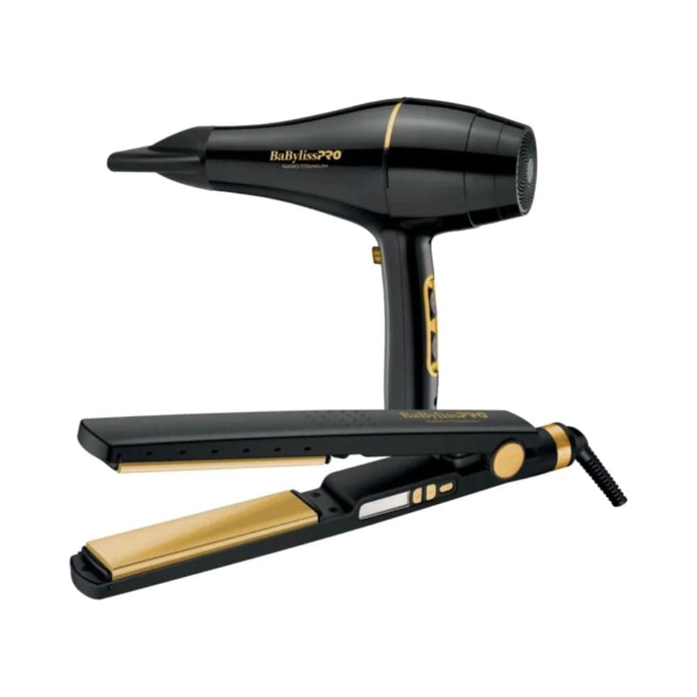 BaBylissPRO Nano Gold Set: PL4091 Glätteisen + SEC6176 Haartrockner