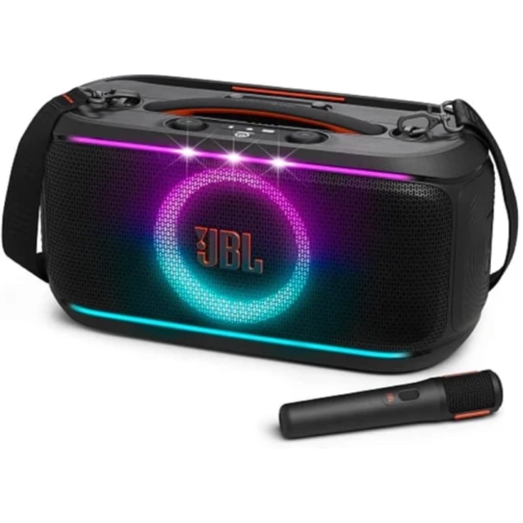 JBL PartyBox On-The-Go 2 tragbarer Partylautsprecher mit Funkmikrofon, Schwarz