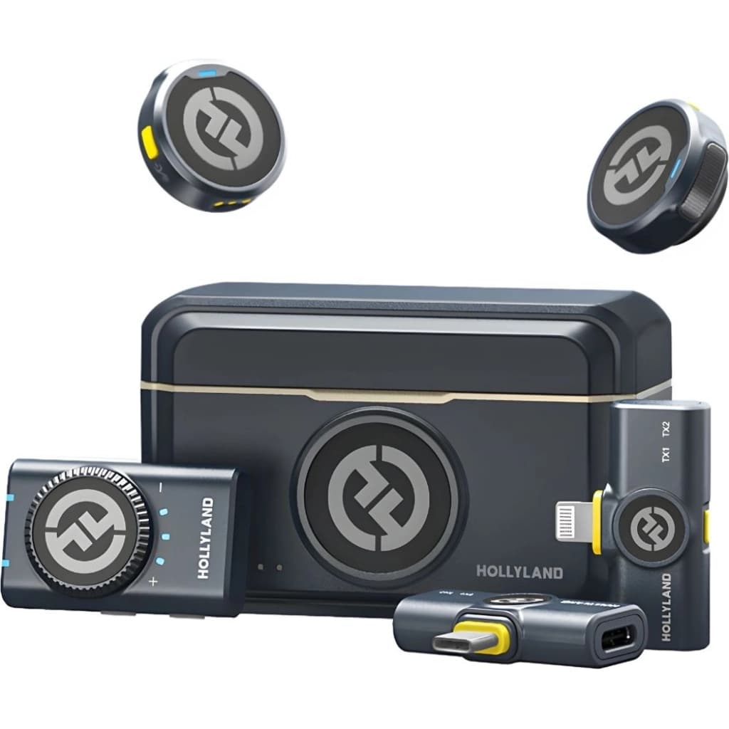 Microfone sem fio Hollyland Lark M2 Combo, 2 transmissores, USB-C, Lightning e câmera, preto