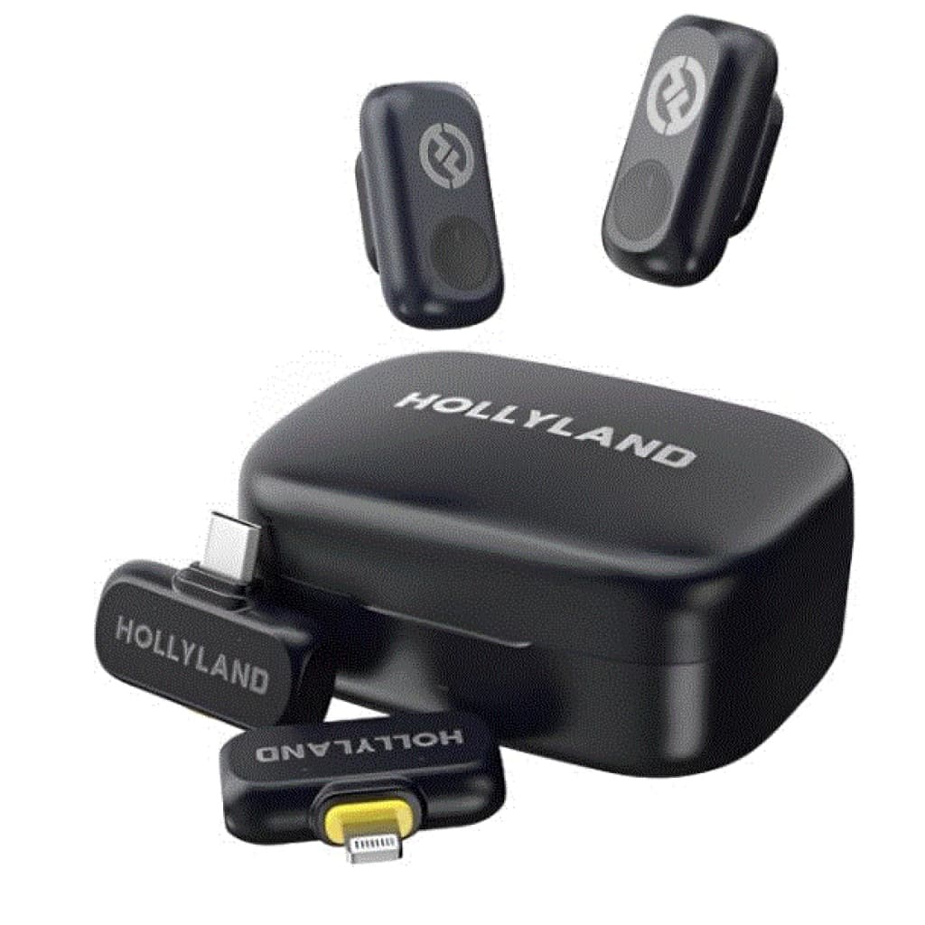 Microfone sem fio Hollyland Lark A1 Combo com receptores USB-C e Lightning e estojo de carregamento, preto