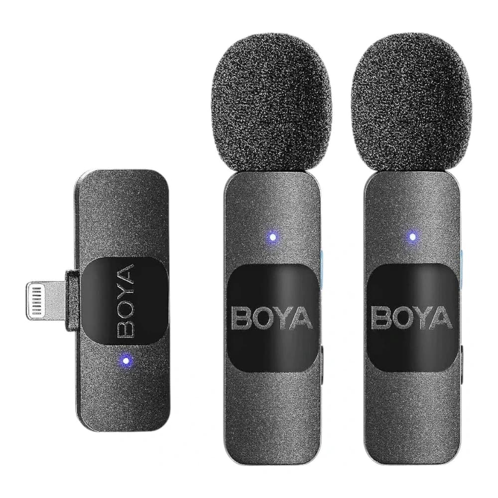 Microfone sem fio Boya BY-V2 para iPhone Lightning, 2 transmissores e 1 receptor