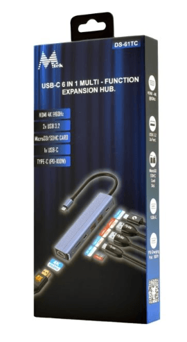 Hub USB-C 6 en 1 MTEK DS-61TC (HDMI 4K, SD, microSD, 2x USB), imagen 1 de 1