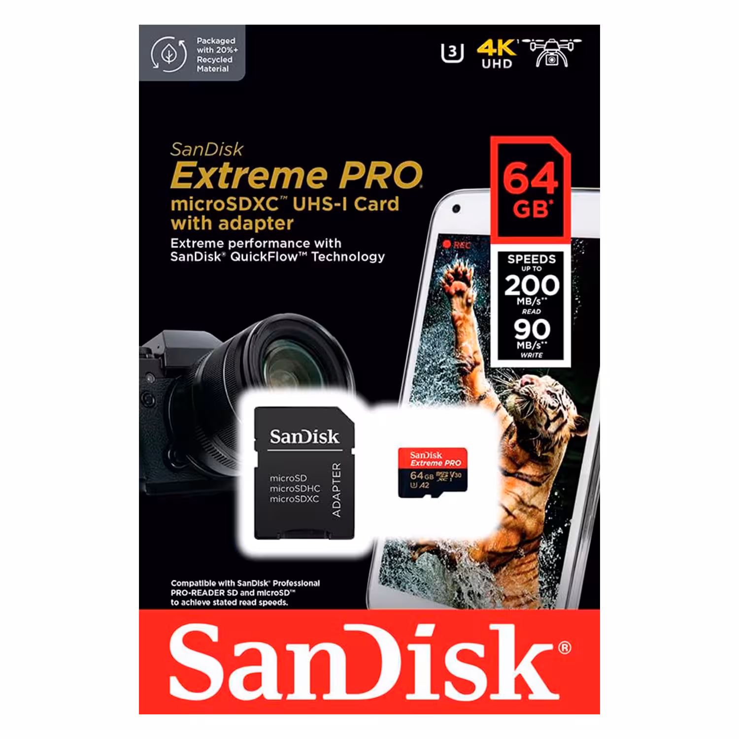 SanDisk Extreme PRO 64GB microSDXC Karte, 200 MB/s (SDSQXCU-064G-GN6MA), Bild 1 von 1