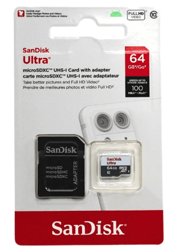 Cartão microSD SanDisk Ultra 64GB, classe 10, imagem 1 de 2