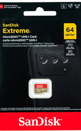 SanDisk Extreme 64GB microSDXC Card, 170 MB/s (SDSQXAH-064G-GN6MA), image 1 of 1