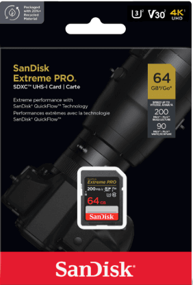 Cartão SD SanDisk Extreme PRO 64GB, 200 MB/s (SDSDXXU-064G-GN4IN), imagem 1 de 1