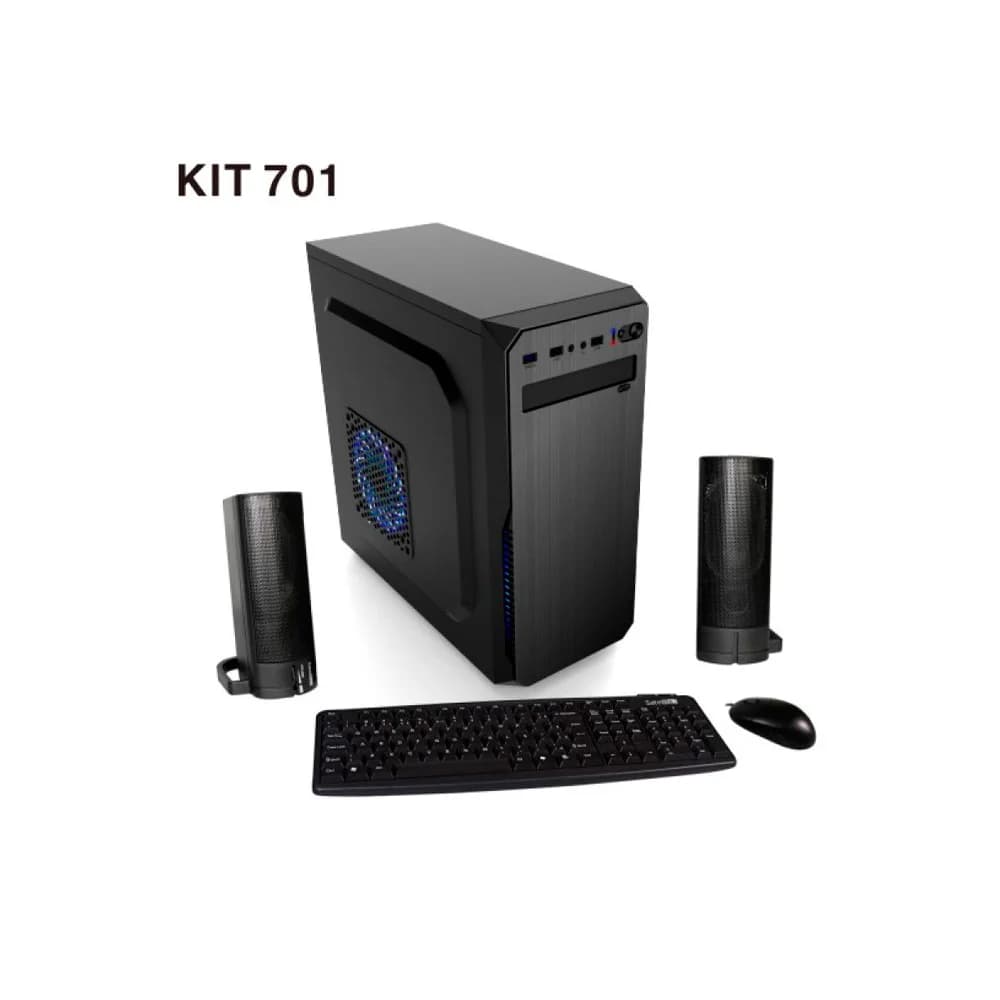 Kit gabinete Satellite K701 mediana torre con fuente de 200 W, teclado en español, mouse y parlantes
