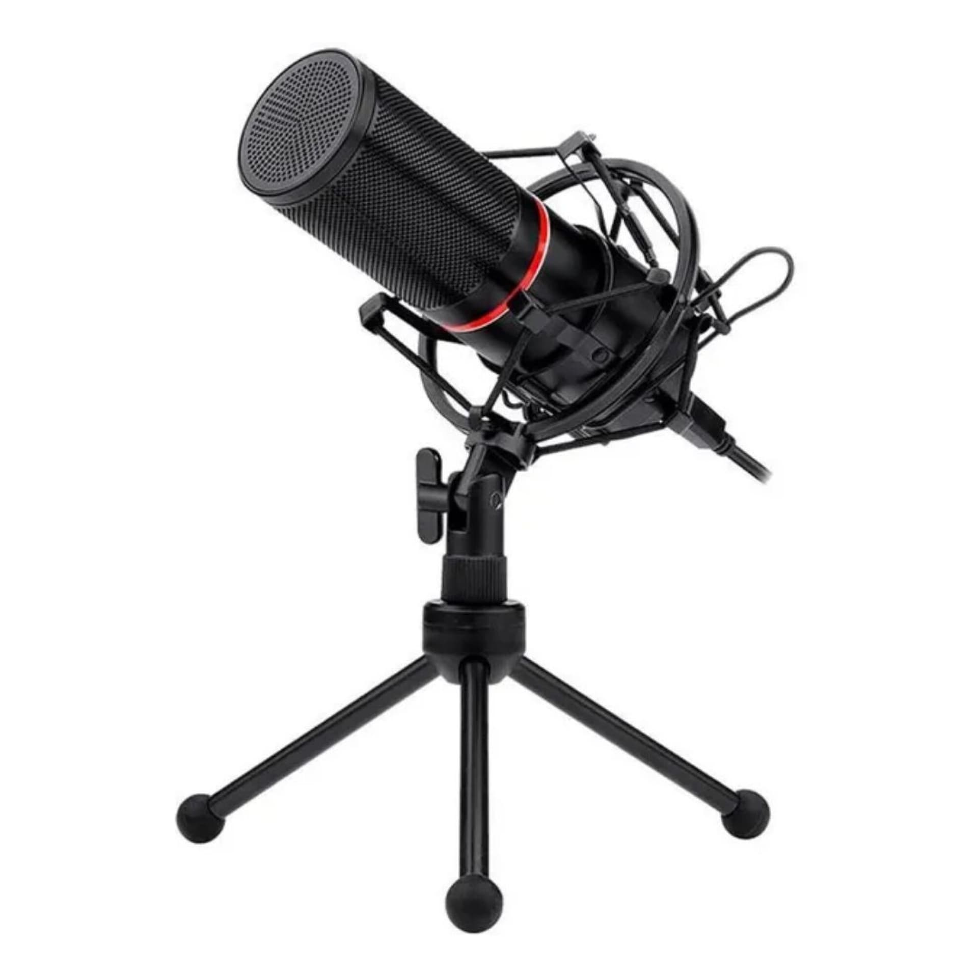 Microfone condensador USB Redragon Blazar GM300 com aranha, tripé e filtro anti-pop