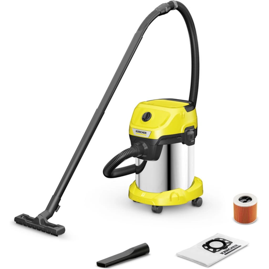 Kärcher WD 3 S Wet and Dry Vacuum, 1000 W, 17 L Stainless Steel Tank