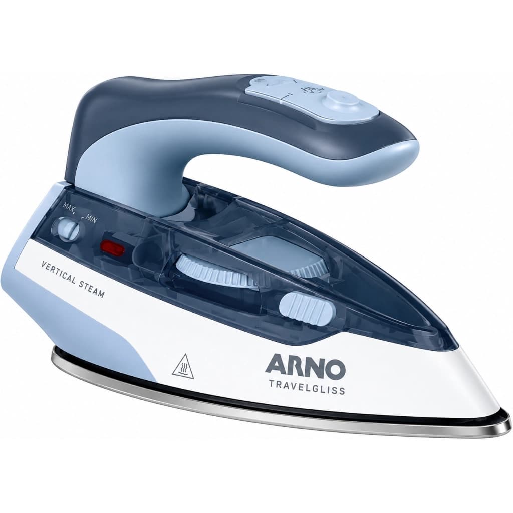 Arno Travelgliss FVTB Reise-Dampfbügeleisen, 1.200 W, Edelstahlsohle, Weiß/Blau