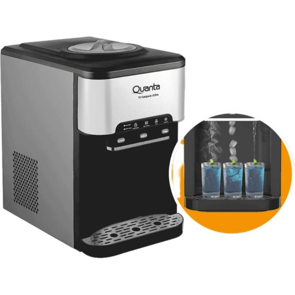 Bebedero con fabricadora de hielo Quanta Triaqua Elite QTBMD20, agua fría y caliente, con compresor, acero inoxidable