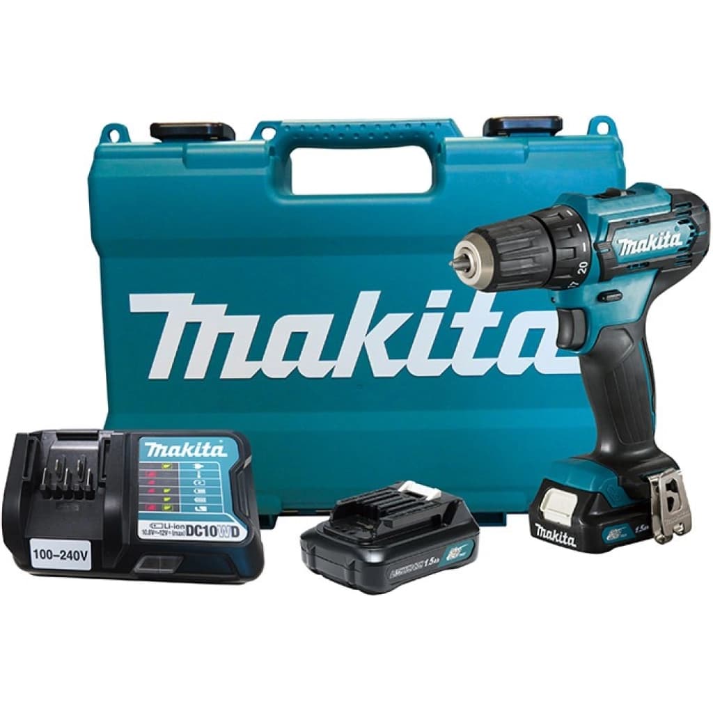 Taladro atornillador Makita DF333DWY 12 V CXT con 2 baterías, cargador y maletín