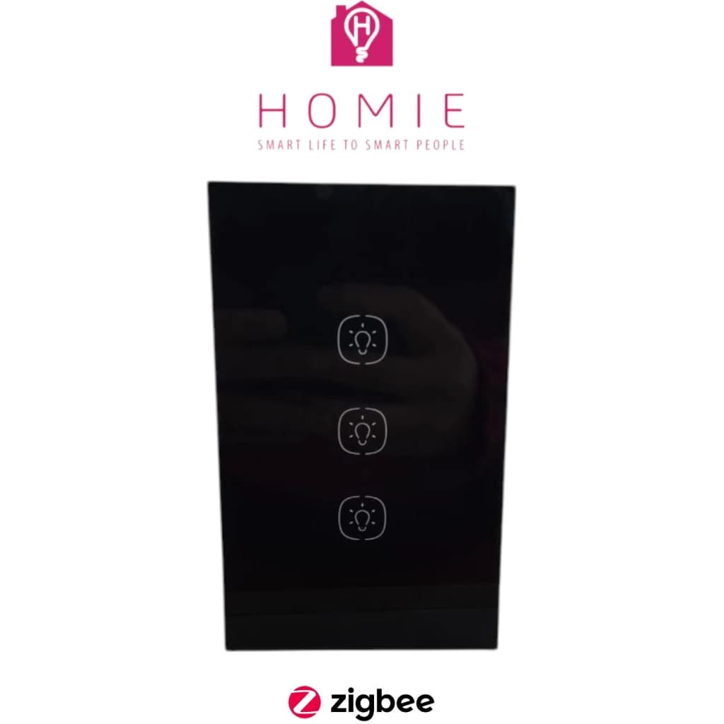 Homie HSS03TR-BLK Zigbee Smart-Touch-Wandschalter, 3-fach, Schwarz