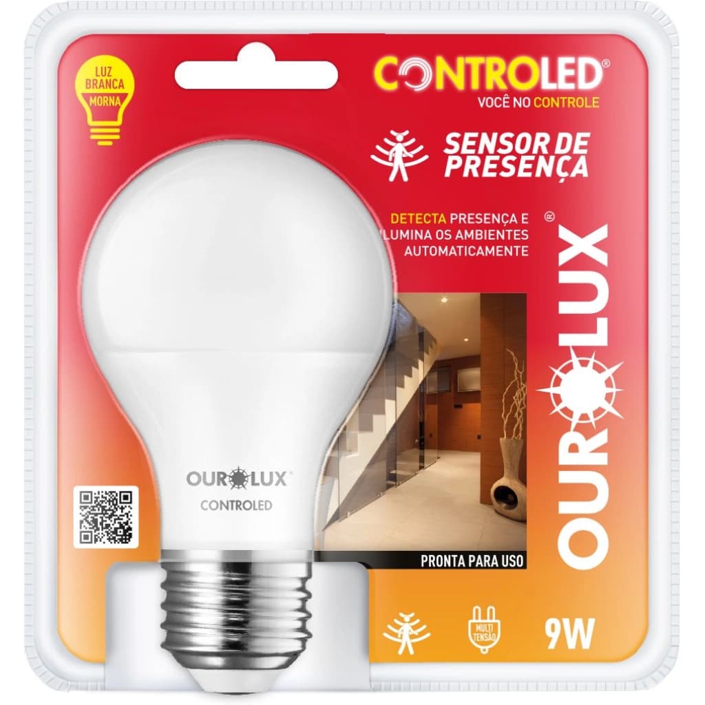 Ourolux 9-W-LED-Lampe mit Bewegungsmelder, E27, Warmweiß