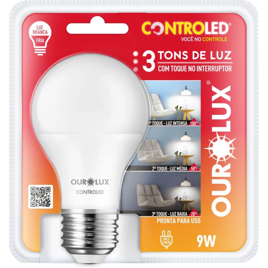 Ourolux Controled 9-W-LED-Lampe mit 3 Lichtfarben und Fernbedienung, E27