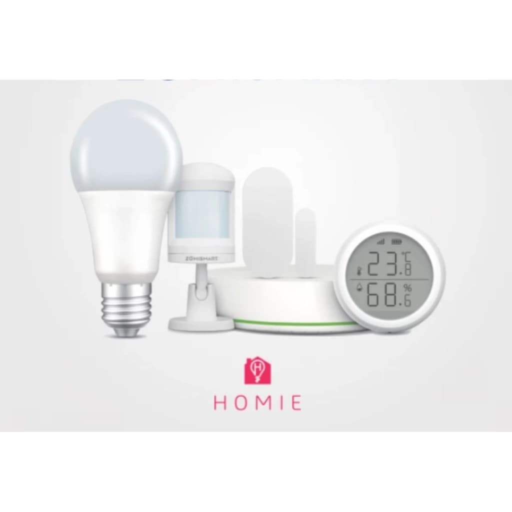 Kit inicial de casa inteligente Homie Zigbee (hub, lâmpada RGB e 3 sensores)