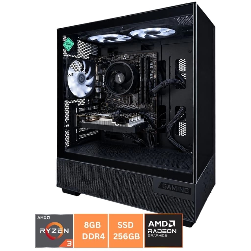 AUR12 Gaming PC, AMD Ryzen 3 3200G, Radeon RX 580 8 GB, 8 GB RAM, 256 GB SSD