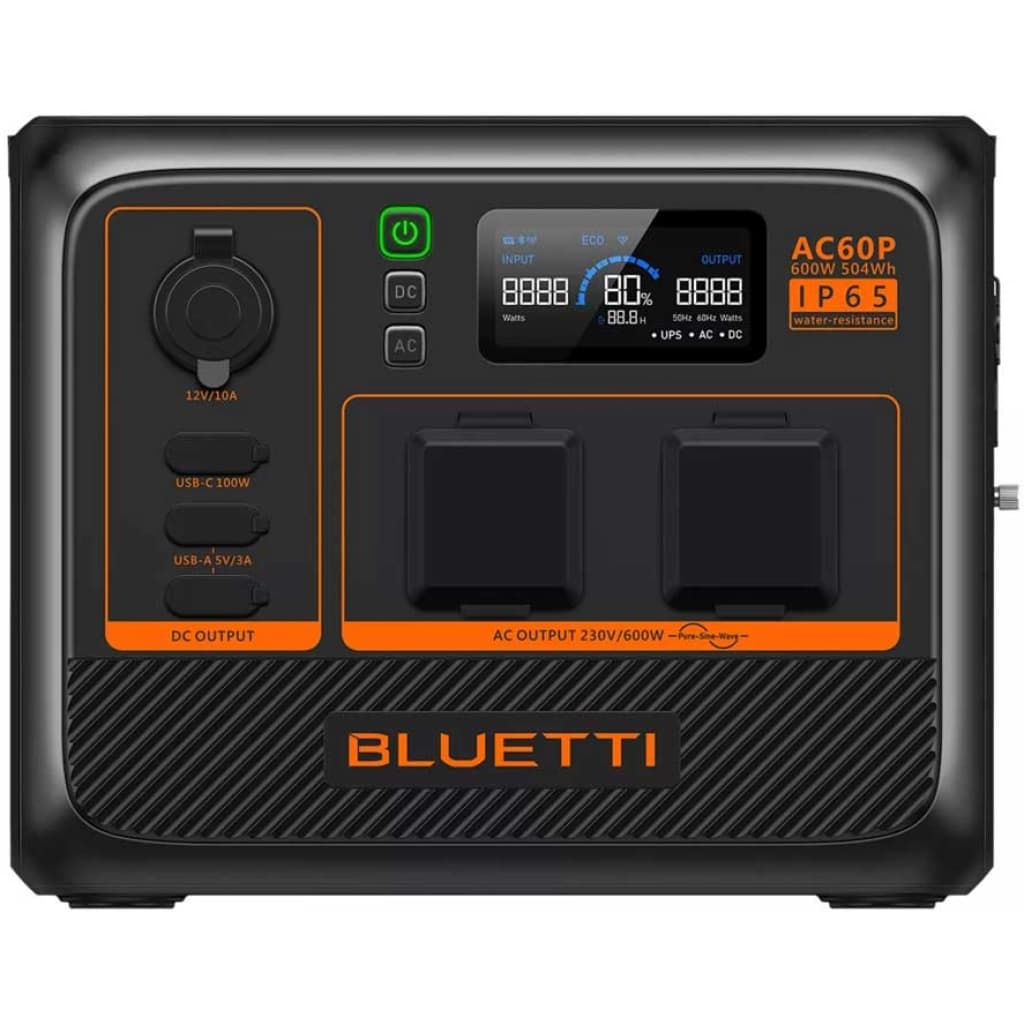 Bluetti AC60P Portable Power Station, 504 Wh, 600 W, IP65