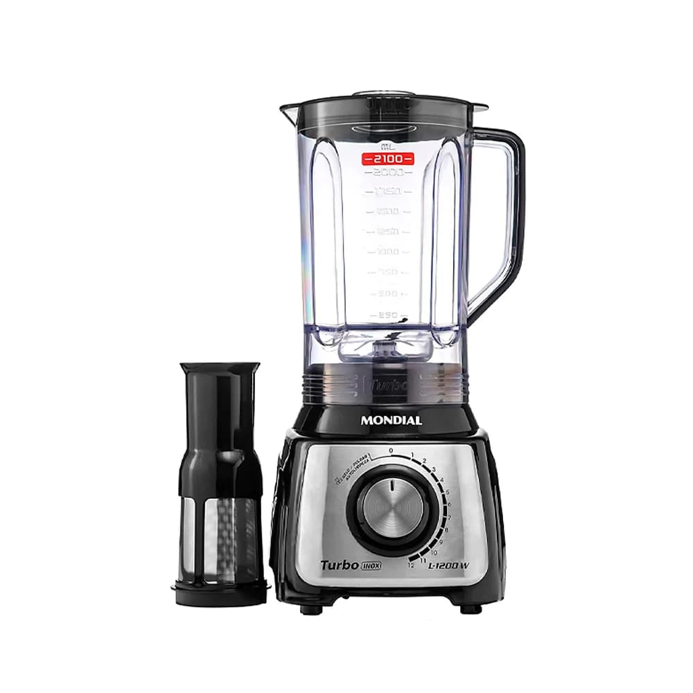 Licuadora Mondial Turbo Inox L-1200 BI, 3 L, 1200 W, negro
