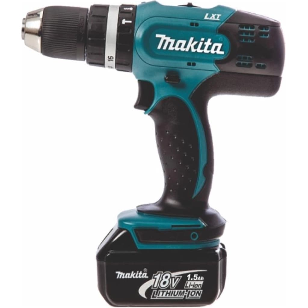 Furadeira parafusadeira de impacto Makita DHP453 18 V LXT com bateria, carregador e maleta