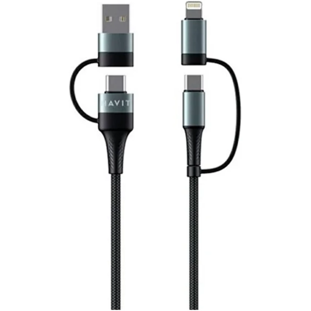Havit 4-in-1 cable, USB-A, USB-C and Lightning, 1 m