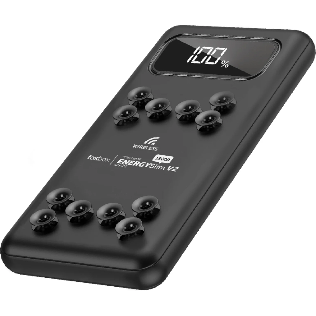 Foxbox Energy Slim Wireless V2 Powerbank 12.000 mAh, Schwarz