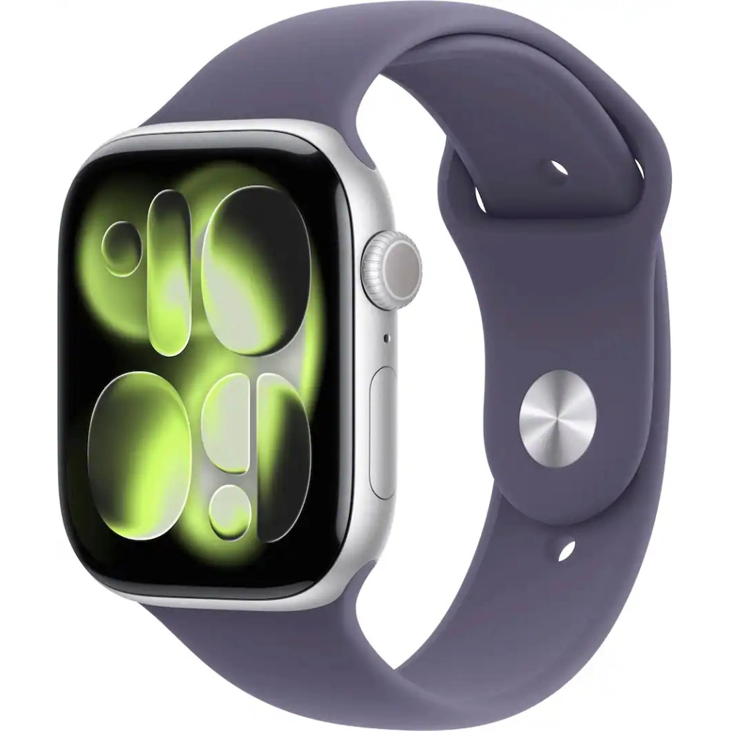 Apple Watch Series 11 GPS 46 mm, Silver Aluminum Case with Purple Fog Sport Band M/L (MEVA4LW/A)