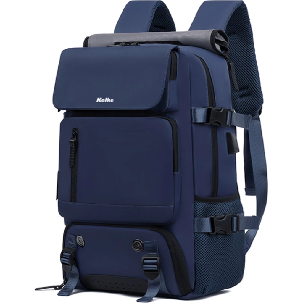 Mochila de viagem Kolke Hikes KVM-720 com compartimento para notebook e porta USB, azul