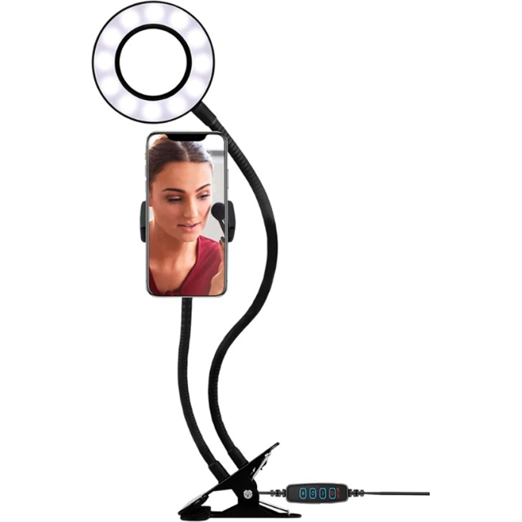 Aro de luz con pinza Argomtech Spotlight ARG-LP-9300BK con soporte para celular