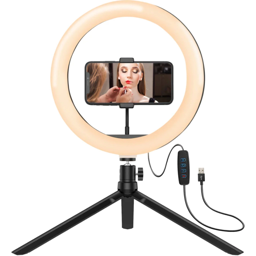 Aro de luz de 8" Argomtech Spotlight LP-9315BK con mini trípode y soporte para celular