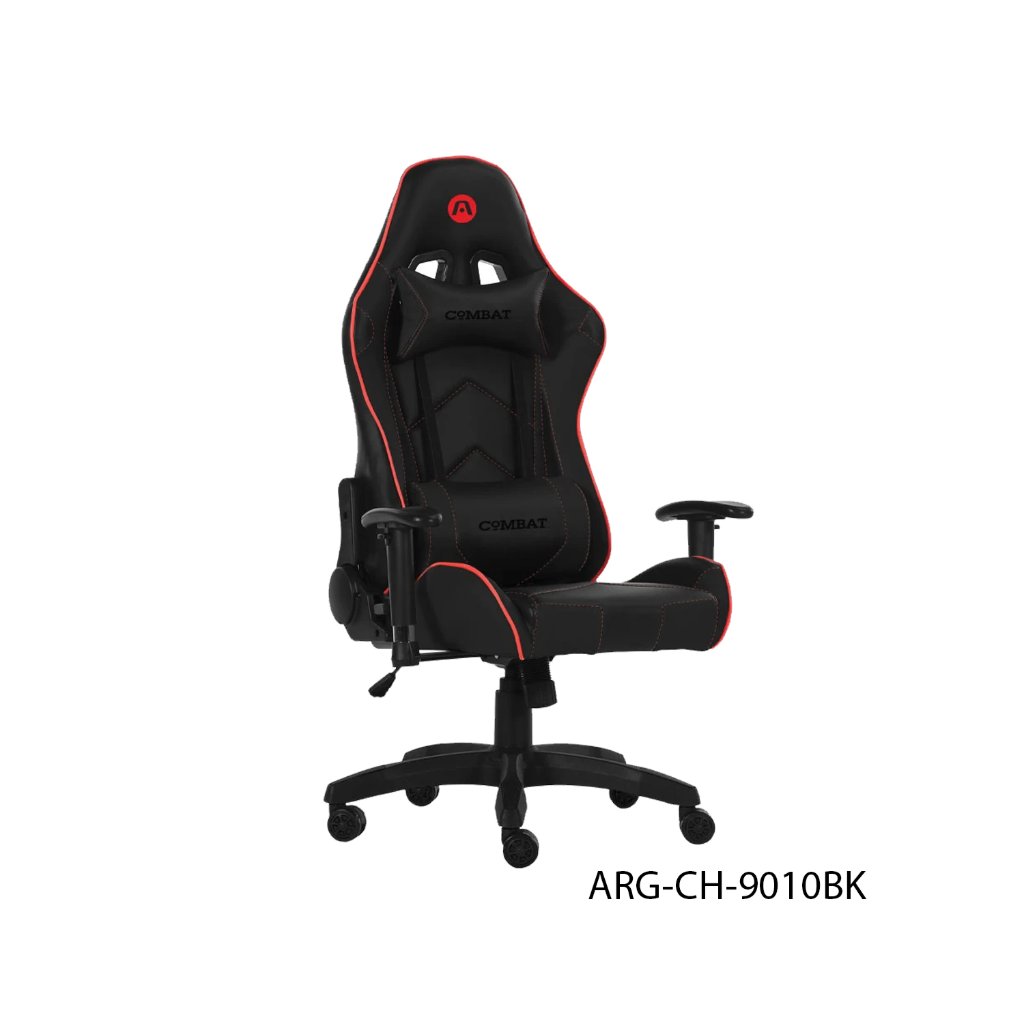 Silla gamer Argom Combat Ergo ARG-CH-9010BK, negra con líneas rojas