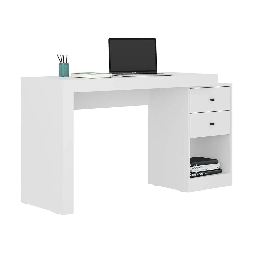 Escritorio Carraro 1392 con cajonera de 2 cajones, 120–140 cm, blanco