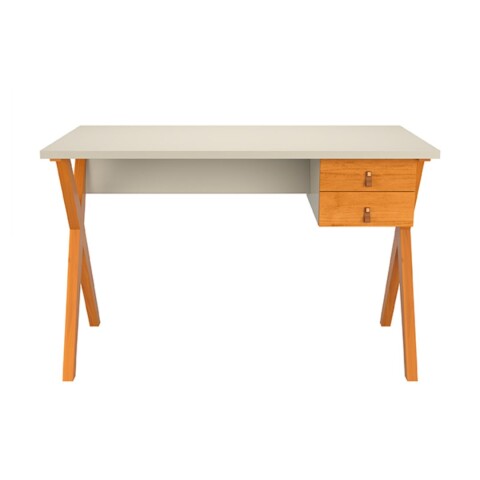 Escritorio Patrimar Malta 1200 con patas de madera maciza, 120 cm, off white y cinamomo